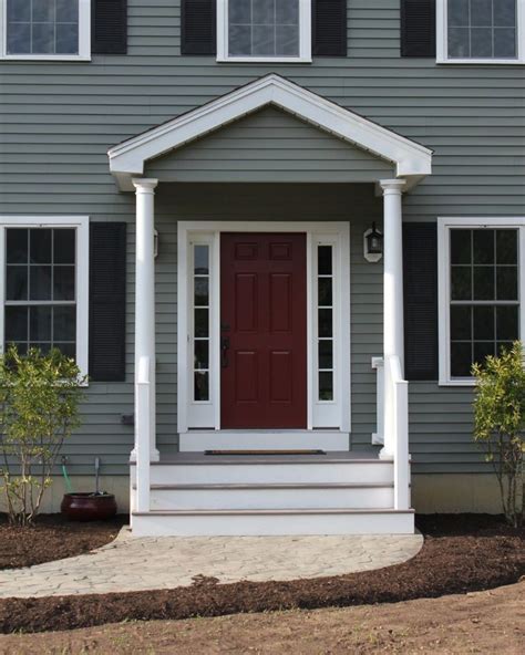 grey house burgundy shutters images.